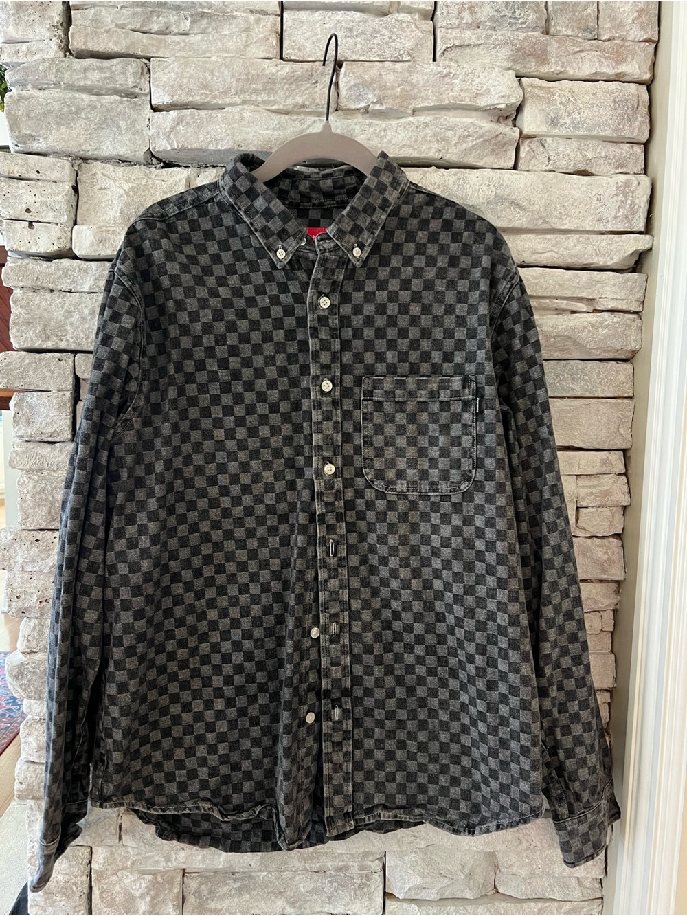 Supreme Black & Grey Checkered Button Down 100% Cotton Size Large